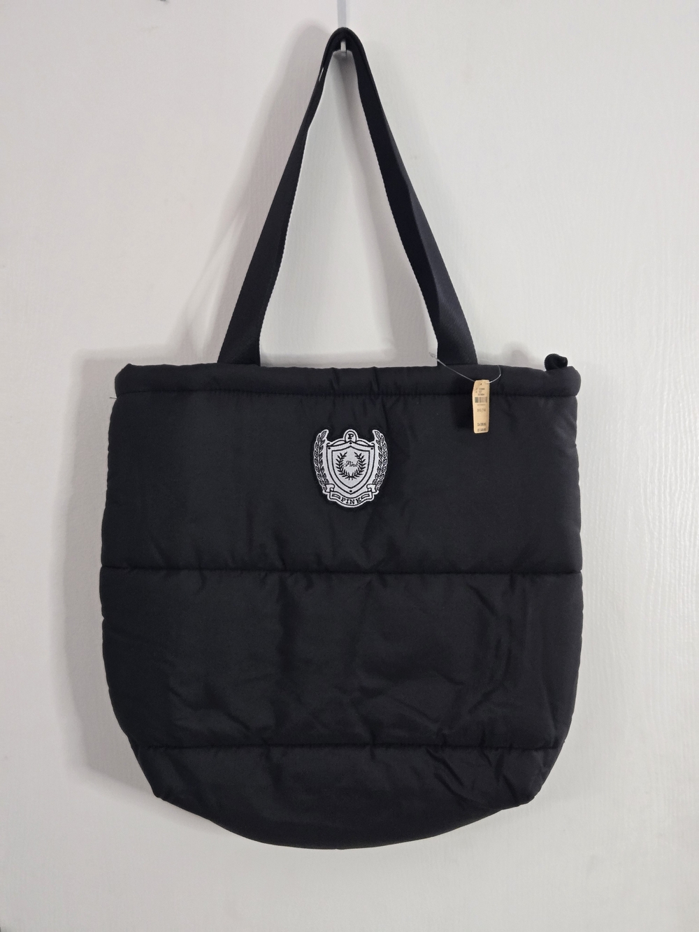Victoria's Secret PINK Black Puffer Tote Bag Crest Logo NWT 2023 Large